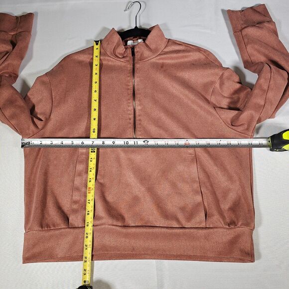 Tahari Womens Size M Mauve Faux Suede Half Zip Pullover Sweater Kangaroo Pocket - Picture 7 of 10
